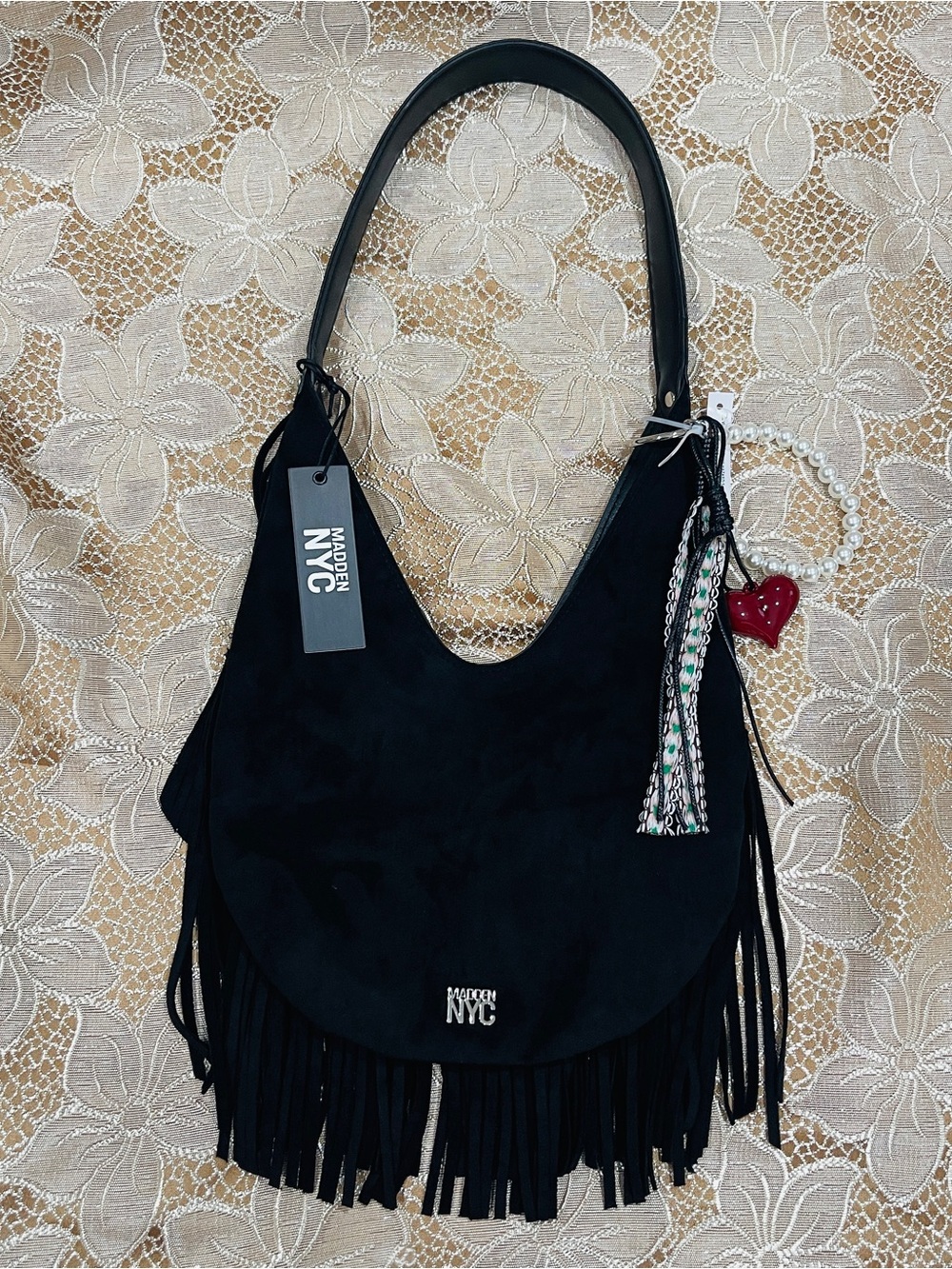 Madden NYC Black Fringe Shoulder Bag
